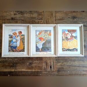 Set of 3 Framed Nursery Rhyme Art Prints Bo Peep Wee Willy Winky Miss Muffet‎